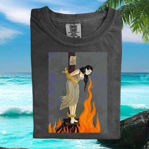 Witch Burning at the Stake Dark Aesthetic Gothic Horror Art T Shirt