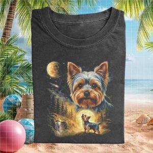 Yorkie Terrier Howling At Moon Forest Nature Dog T Shirt