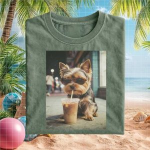 Yorkshire Terrier Sunglasses Iced Coffee Dog Lover T Shirt
