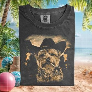 Yorkshire Terrier Yorkie Cowboy Hat Smoking Western T Shirt
