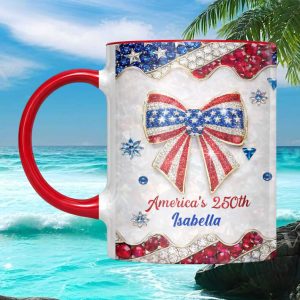 America's 250th Anniversary Commemorative Patriotic Stars and Stripes Bow Personalized Gift for Her Mug