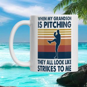 Baseball Grandson Pitching Vintage Retro Style Sports Gift for Proud Grandparents Ceramic Coffee Mug