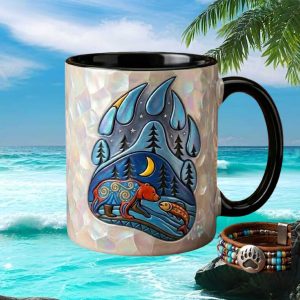 Bear Paw Print Tribal Night Forest Landscape Artistic Wildlife Nature Lover Gift Mug