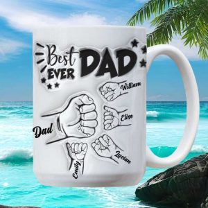 Best Dad Ever Personalized Fist Bump Family Names Father's Day Gift Ceramic Mug