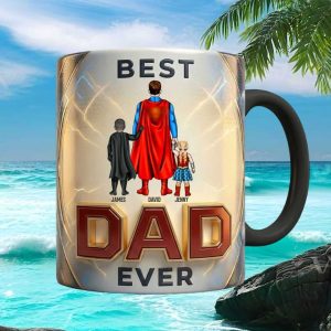 Best Dad Ever Superman Hero Custom Name Father and Children Family Gift Ceramic Mug