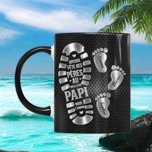Best Papi Footprints Personalized Father's Day Gift From Grandchildren Ceramic Coffee Mug