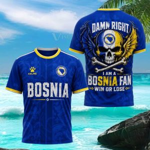 Bosnia Soccer Fan Skull Winged Patriotic Graphic T Shirt