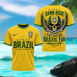 Brazil Soccer Fan Skull Grunge Style T Shirt