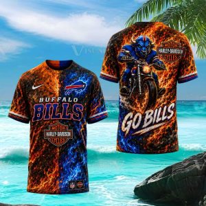 Buffalo Bills Harley Davidson Biker Flame Design Sports T Shirt