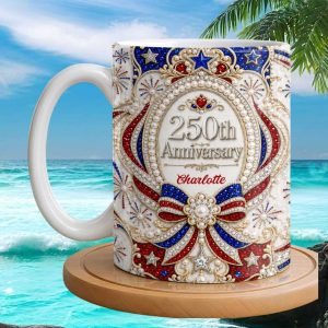 Charlotte 250th Anniversary Commemorative Elegant Jeweled Style Floral Decorative Collectible Keepsake Coffee Mug