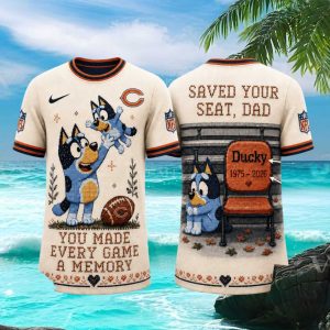 Chicago Bears Bluey Dad In Memory Football Gift T Shirt