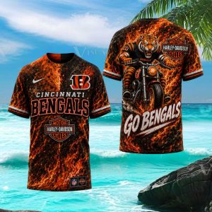 Cincinnati Bengals Harley Davidson Biker Tiger Mascot T Shirt