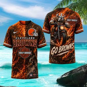 Cleveland Browns Harley Davidson Biker Bulldog Mascot T Shirt
