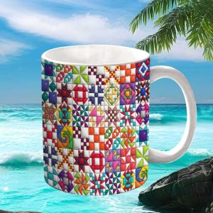Colorful Geometric Quilt Pattern Artistic Patchwork Style Home Decor Gift Ceramic Coffee Mug
