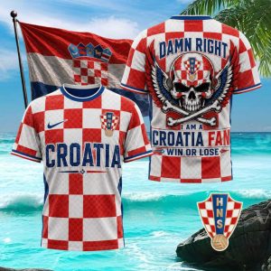 Croatia Soccer Fan Skull Winged Patriotic Graphic T Shirt