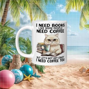 Cute Bookworm Cat Reading Lover I Need Coffee Funny Literature Hobby Gift Ceramic Mug