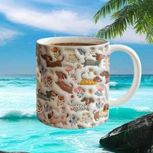 Cute Dachshund Dogs Floral Pattern Artistic Illustration Animal Lover Whimsical Ceramic Drinkware Gift Mug