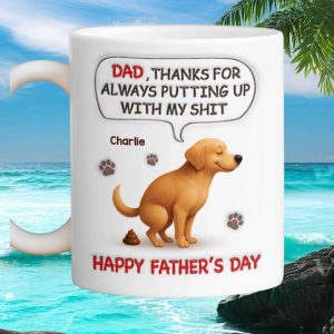 Cute Puppy Dog Father Day Gift Funny Message for Dad From Pet Mug