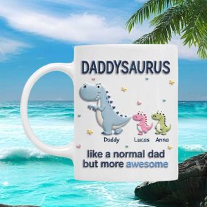 Daddysaurus Rex Family Dinosaur Personalized Custom Name Awesome Dad Gift Ceramic Mug