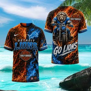 Detroit Lions Harley Davidson Biker Mascot Graphic T Shirt