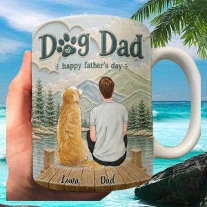 Dog Dad Golden Retriever Mountain Lake Personalized Father's Day Gift Pet Owner Ceramic Cup Mug