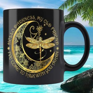 Dragonfly Hello Darkness My Old Friend Song Lyrics Golden Artistic Ceramic Coffee Mug