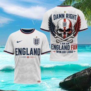England Soccer Fan Skull Grunge Style T Shirt