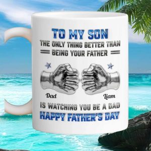 Father's Day Gift For Son From Dad Fist Bump Keepsake Personalized Ceramic Cup Mug