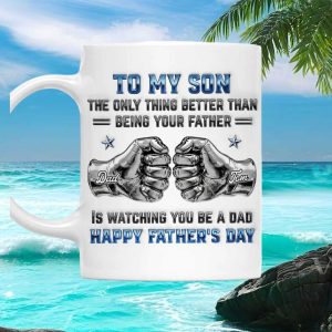 Father's Day To My Son Fist Bump Personalized Gift from Dad to Son Mug