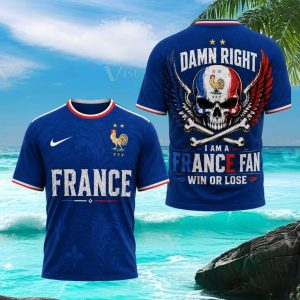 France Soccer Fan Skull Grunge Style T Shirt