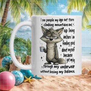 Funny Aging Wolf Getting Dressed Achievement Humor Gift for Men and Women Mug