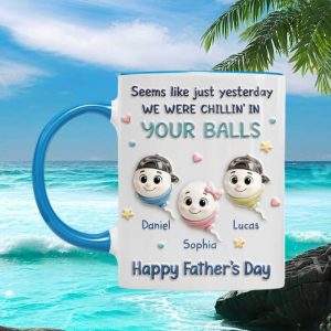 Funny Father's Day Chillin In Your Balls Personalized Kids Names Gift for Dad Mug