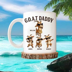 Funny G.O.A.T Daddy Personalized Goat Dad Gift Custom Names Best Father's Day Present Mug
