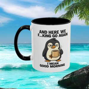 Funny Penguin Drinking Coffee And Good Morning Sarcastic Office Humor Novelty Ceramic Coffee Mug