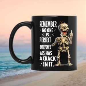 Funny Skeleton Middle Finger No One Is Perfect Sarcastic Attitude Ceramic Ceramic Mug