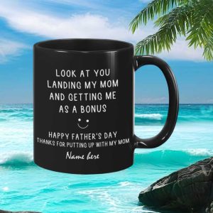 Funny Stepdad Father's Day Appreciation Landing My Mom Bonus Child Humorous Gift Idea Mug