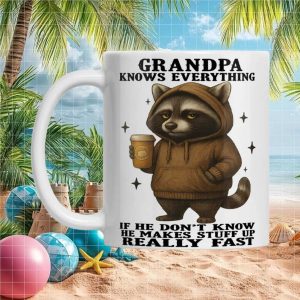 Grandpa Knows Everything Funny Raccoon Hooded Animal Gift for Dads and Grandfathers Ceramic Mug