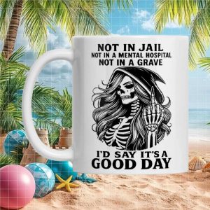 Grim Reaper Skeleton Middle Finger Humor Sarcastic Gift for Women Funny Daily Ceramic Mug
