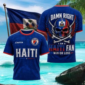 Haiti Soccer Fan Skull Winged Patriotic Graphic T Shirt