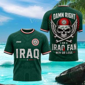 Iraq Soccer Fan Skull Winged Patriotic Graphic T Shirt