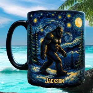Jackson Bigfoot Starry Night Artistic Style Personalized Name Gift for Sasquatch Lovers Ceramic Mug