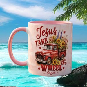 Jesus Take The Wheel Religious Christian Faith Sunflower Floral Gift Personalized Ceramic Mug