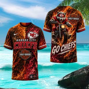 Kansas City Chiefs Harley Davidson Style Biker Flaming T Shirt