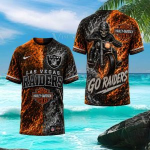 Las Vegas Raiders Harley Davidson Style Biker Flaming T Shirt