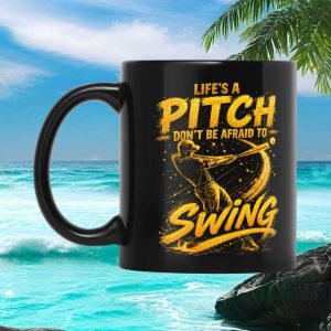 Life's A Pitch Baseball Player Hitting Sports Motivational Quotes Athletic Gift Coffee Mug