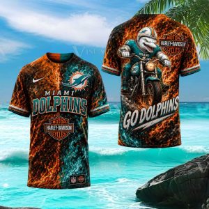 Miami Dolphins Harley Davidson Style Biker Flaming T Shirt