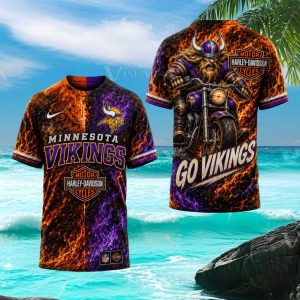 Minnesota Vikings Harley Davidson Style Biker Flaming T Shirt