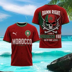 Morocco Soccer Fan Skull Grunge Style T Shirt