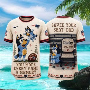 New England Patriots Bluey Dad Memorial Knit Style T Shirt