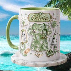 Olivia Personalized Nurse Medical Profession Healthcare Worker Floral Green Aesthetic Gift Ceramic Mug